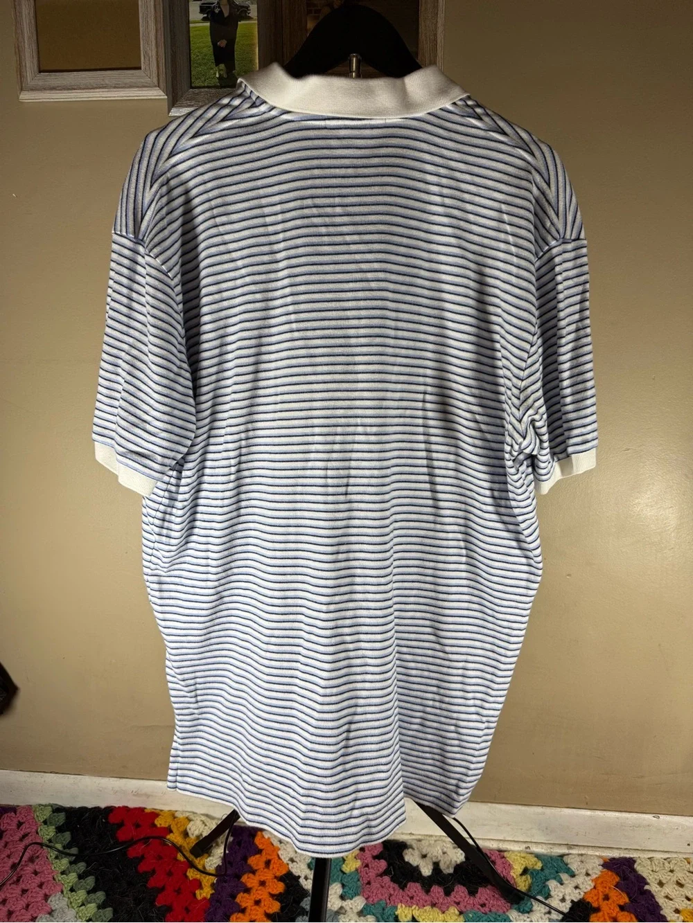 Ralph Lauren Men’s White Polo with Blue Stripes & Green Pony